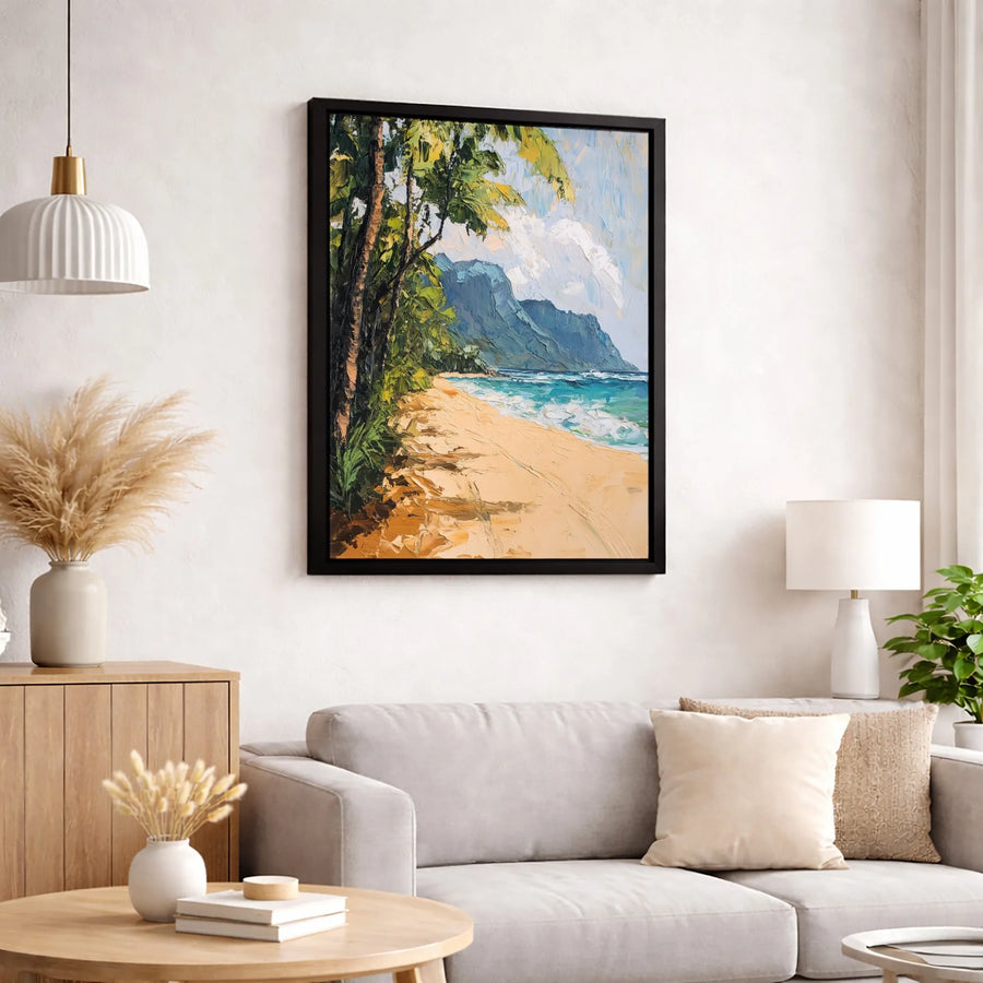 Tropical Beach Canvas Wall Art | Impasto Oil Painting Style Coastal Landscape | 1.25 Inch Premium Gallery Wrap | Modern Home Decor Gift