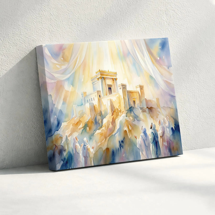 Second Temple of Jerusalem Wall Art | Ethereal Watercolor Painting | Premium Gallery Wrapped Canvas | Spiritual Christian & Jewish Faith Gift