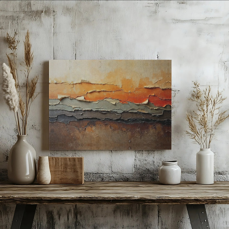 Abstract Landscape Canvas Wall Art | Earth Tone Textured Layered Design | Premium Gallery Wrap Print | Modern Minimalist Home Decor Gift