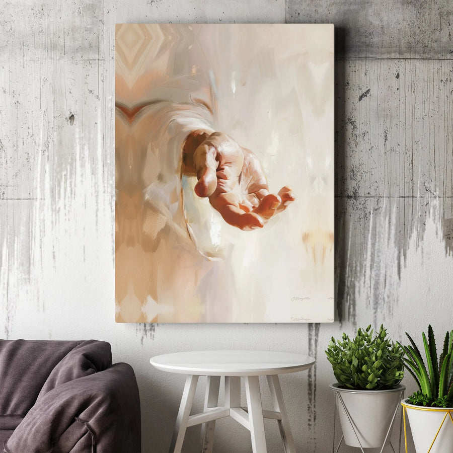 Jesus Reaching Hand Canvas Wall Art | Religious Christian Oil Painting Style | Premium 1.25 Inch Gallery Wrap | Spiritual Home Decor Gift