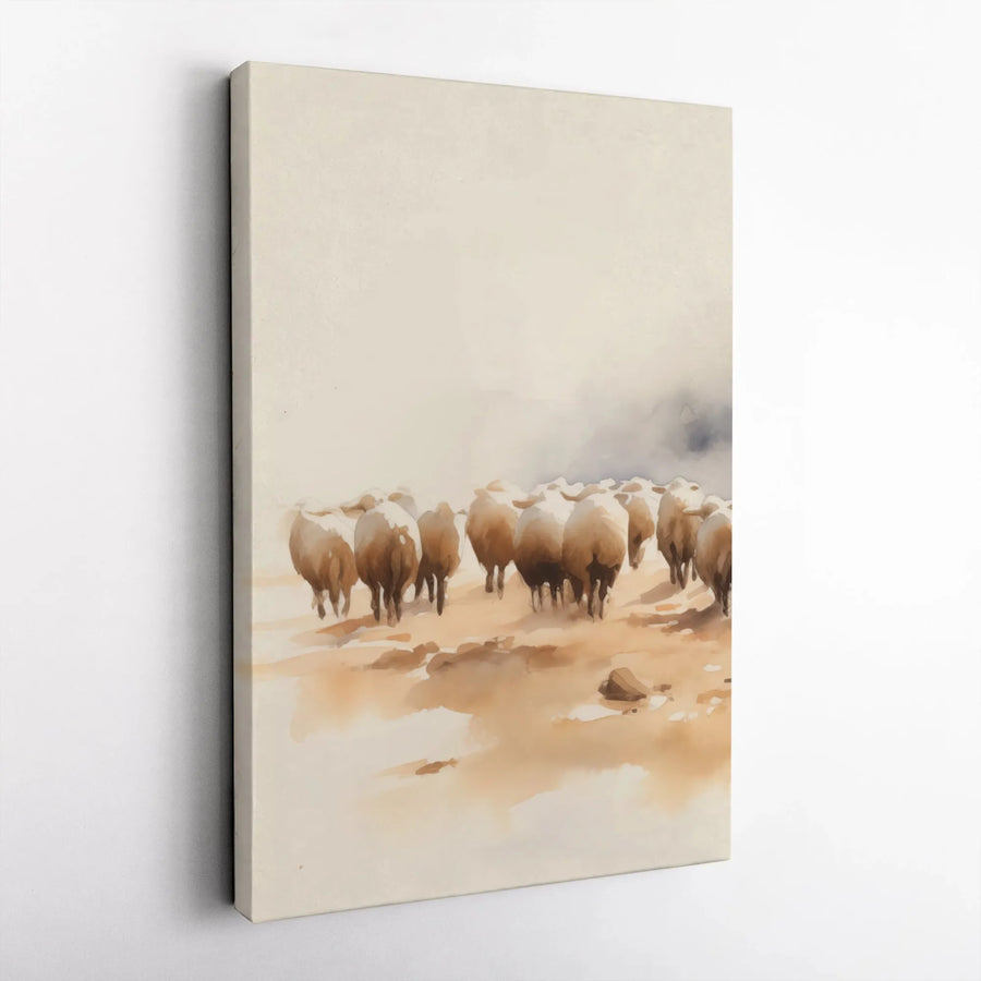 Watercolor Sheep Canvas Print | Rustic Farmhouse Wall Art | Gallery Quality 1.25 Inch Profile | Countryside Decor for Home or Office