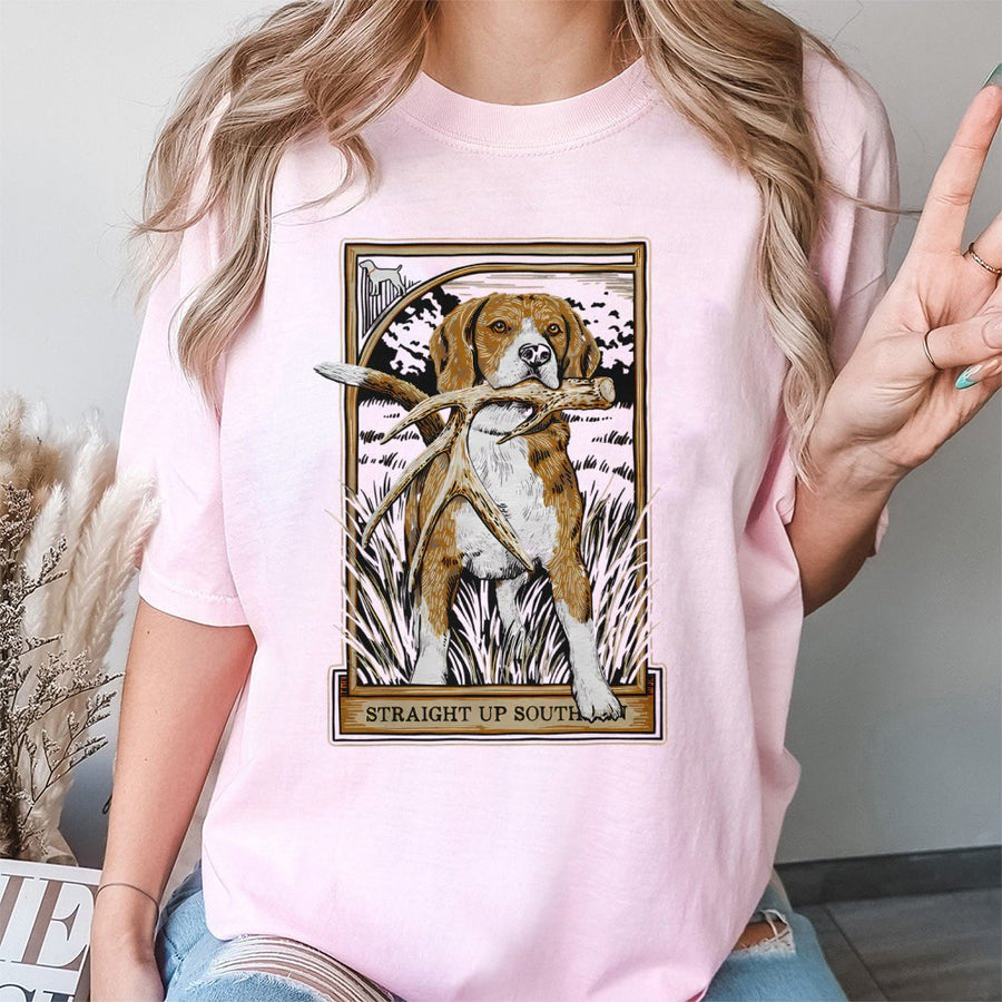 Beagle Shed Hunting T-Shirt | Straight Up South Graphic Design | 100% Cotton Premium Tee | Unique Gift for Outdoorsmen and Dog Lovers
