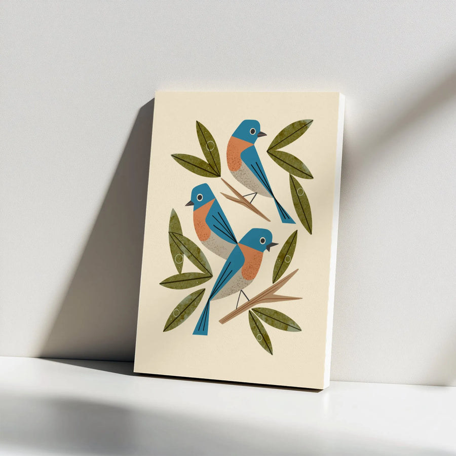 Bluebird Canvas Wall Art | Mid-Century Modern Bird Illustration | Premium Fade-Resistant Print | Gift for Nature Lover, Living Room Decor