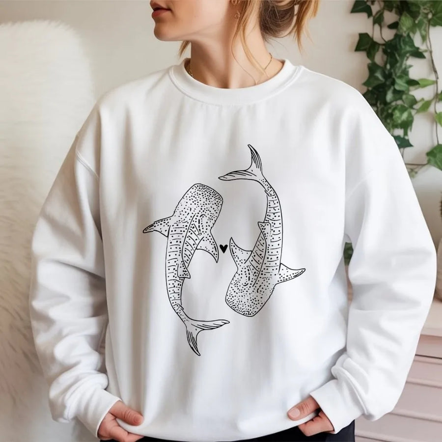 Whale Shark Sweatshirt | Coconut Girl Aesthetic Ocean Animal Art | Soft Cotton Blend | Preppy Marine Biology Gift