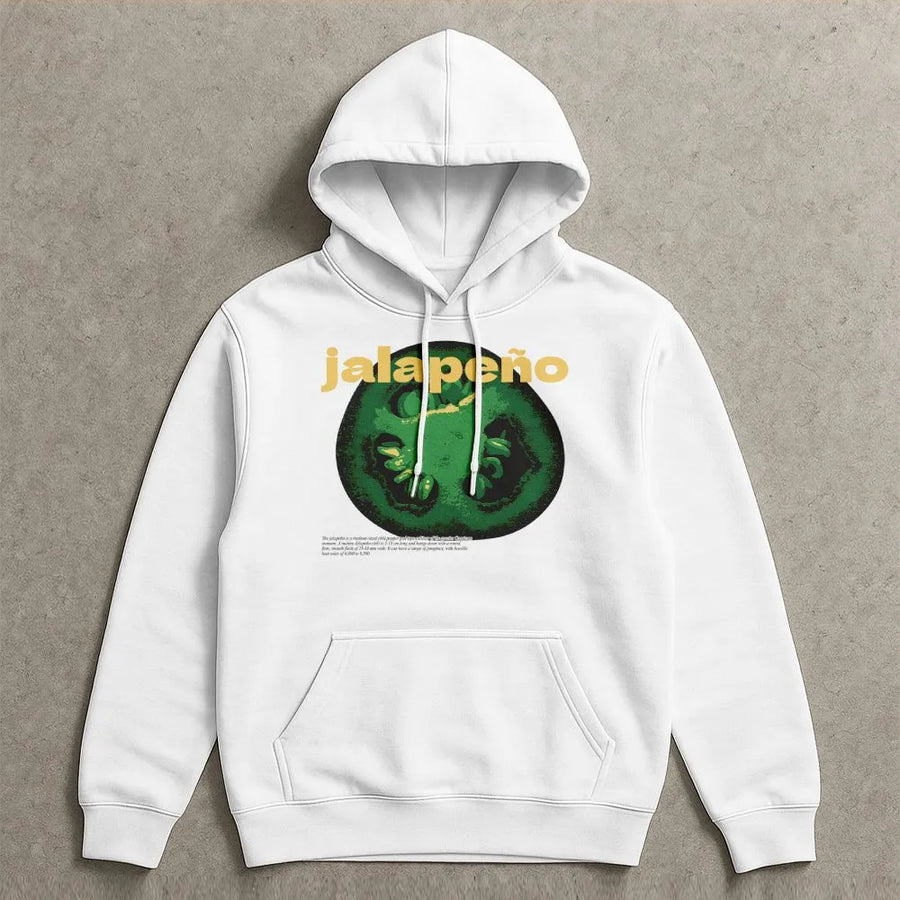Jalapeño Hoodie | Spicy Foodie Graphic with Botanical Art Detail | Premium Cotton Blend | Gift for Spicy Food Lover