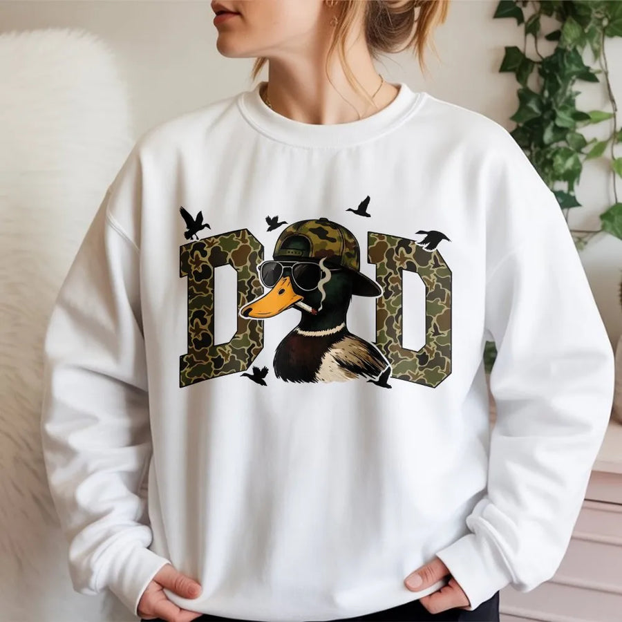 Duck Hunting Dad Sweatshirt | Funny Mallard Duck Camo Graphic | Soft Cotton Blend | Gift for Hunter Dad