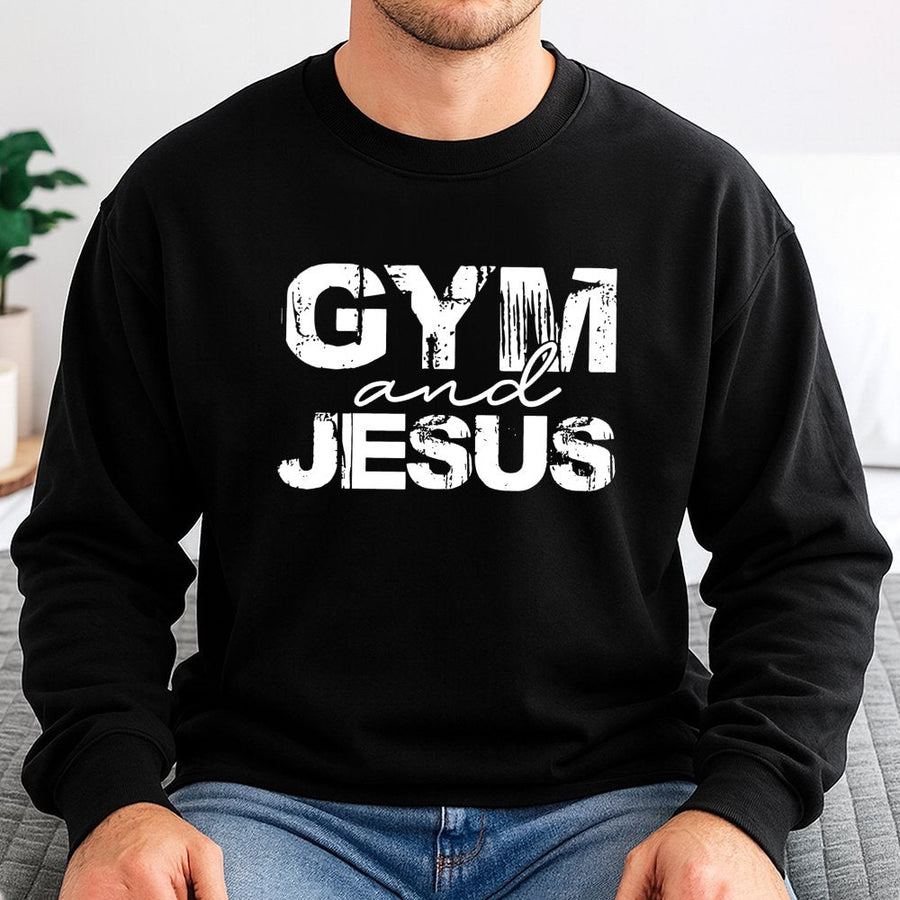 Gym And Jesus Sweatshirt | Faith Inspired Workout Graphic | Soft Cotton Blend Premium Pullover | Christian Fitness Apparel Gift For Men And Women
