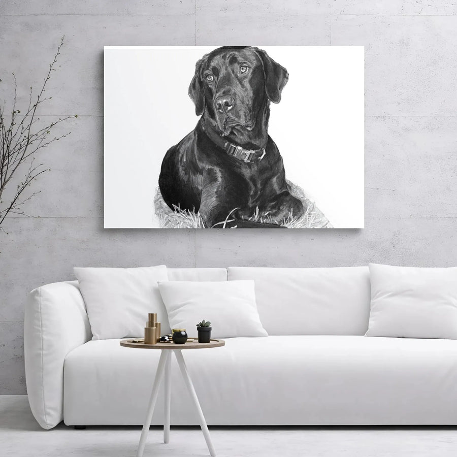Black Labrador Portrait Canvas | Realistic Charcoal Drawing Style | Premium Gallery Wrap Wall Art | Dog Lover Home Decor Gift
