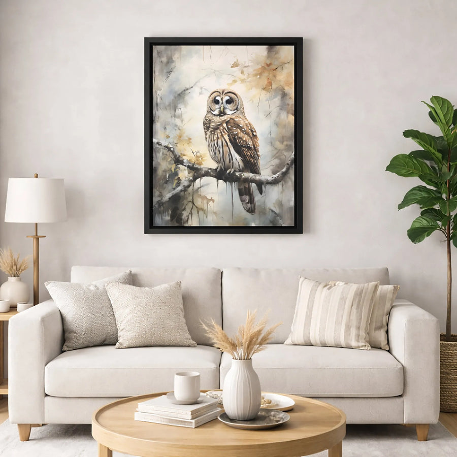 Watercolor Barred Owl Canvas Print | Neutral Forest Wall Art | Premium 1.25-Inch Gallery Wrap | Wildlife Lover Gift Home Decor