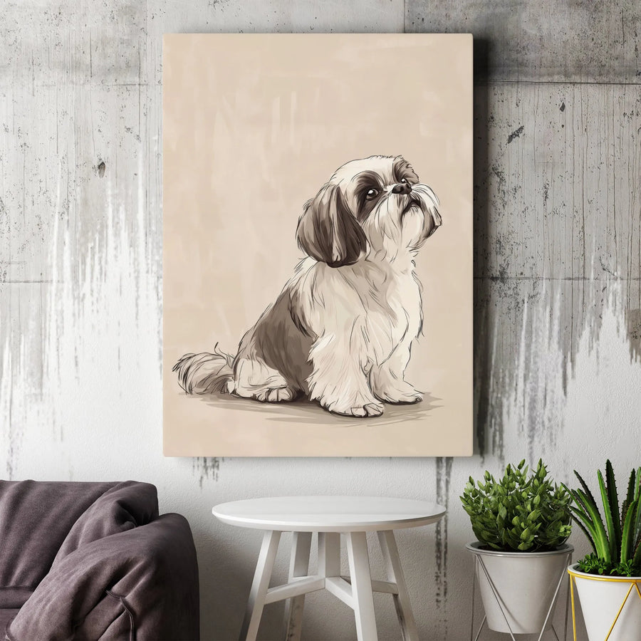 Shih Tzu Dog Canvas Wall Art | Minimalist Pencil Sketch Portrait | Premium Gallery Wrapped Decor | Unique Pet Lover Gift Idea