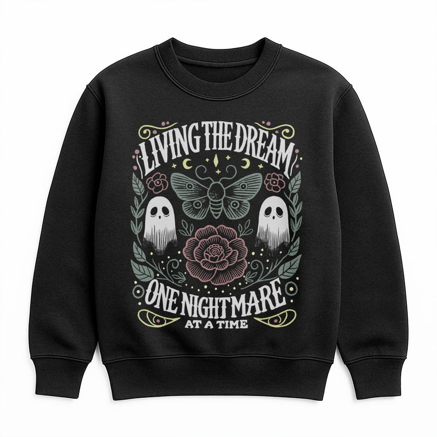 Living The Dream One Nightmare At A Time Sweatshirt | Spooky Moth Ghost Graphic | Premium Cotton Blend | Funny Aesthetic Gift For Her