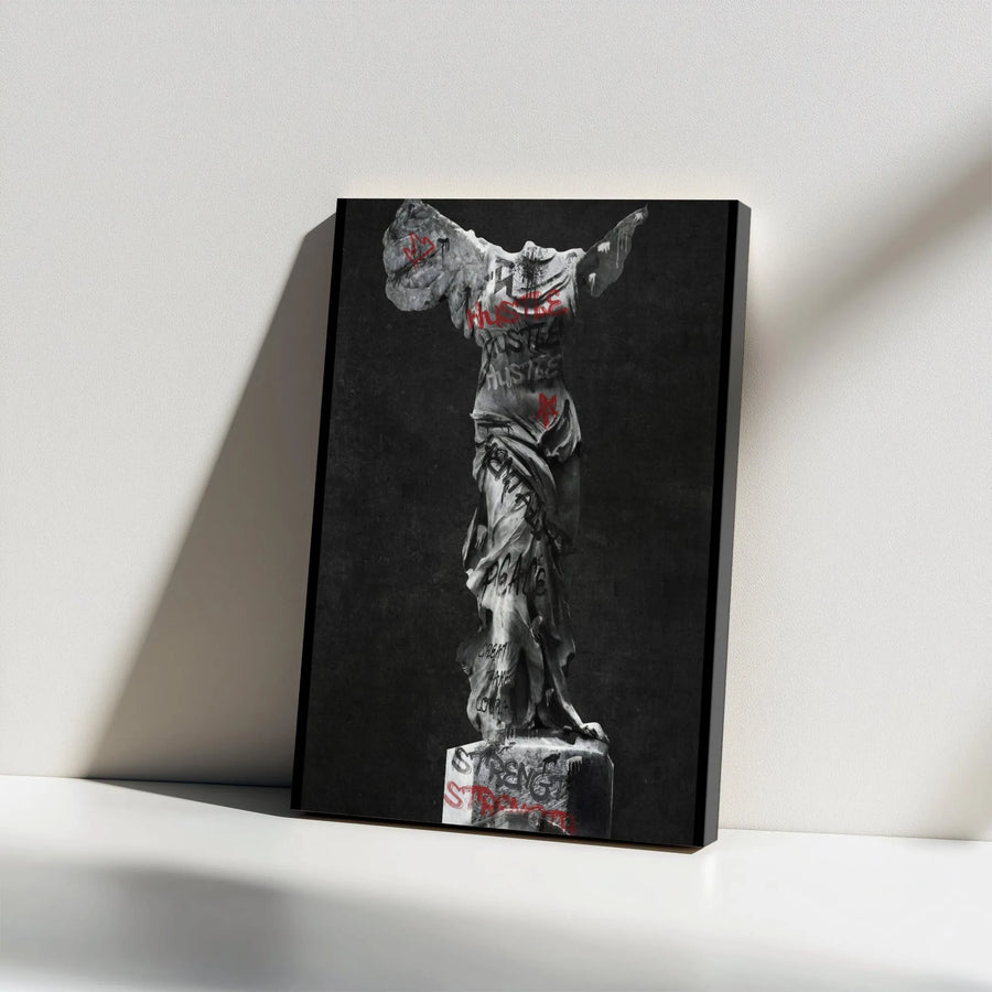 Winged Victory of Samothrace Canvas Art | Hustle Graffiti Statue Print | Premium 1.25" Gallery Wrap | Modern Motivational Office Decor