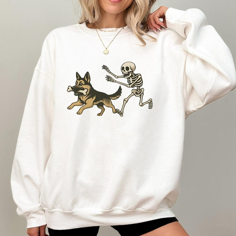 German Shepherd Halloween Sweatshirt | Spooky Skeleton Dog Graphic | Premium Cotton Blend Crewneck | Funny Pet Lover Fall Gift