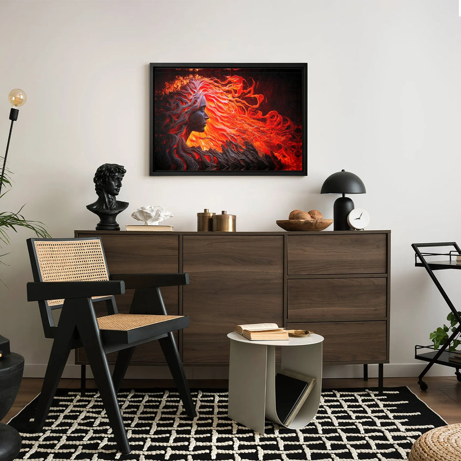 Fire Goddess Canvas Wall Art | Surreal Volcanic Lava Hair Portrait | Premium 1.25-Inch Gallery Wrap | Mythological Home Decor Gift