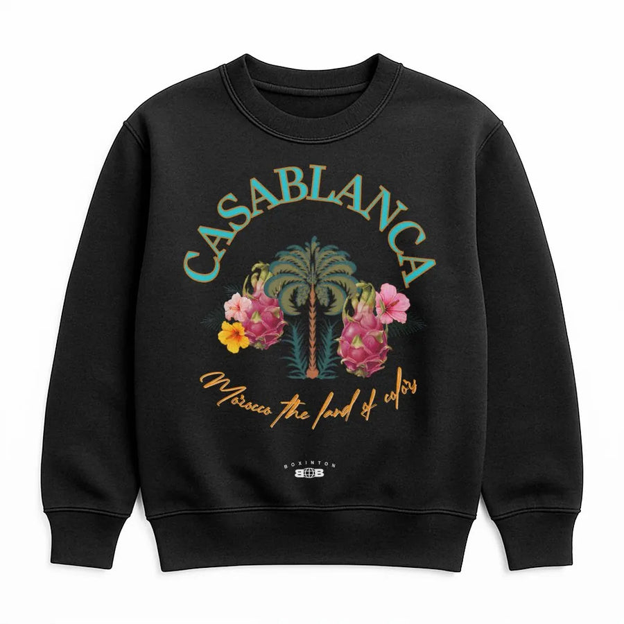 Casablanca Morocco Sweatshirt | Tropical Dragon Fruit Graphic Print | Premium Cotton Blend Crewneck | Unisex Travel Gift for Summer Vacation