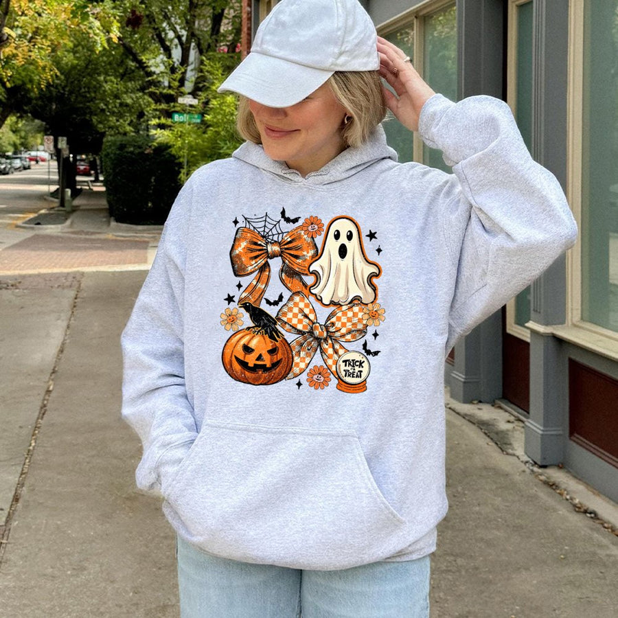 Coquette Halloween Ghost Hoodie | Spooky Season Aesthetic Bow Design | Soft Cotton Blend Premium Sweatshirt | Trendy Fall Gift for Women