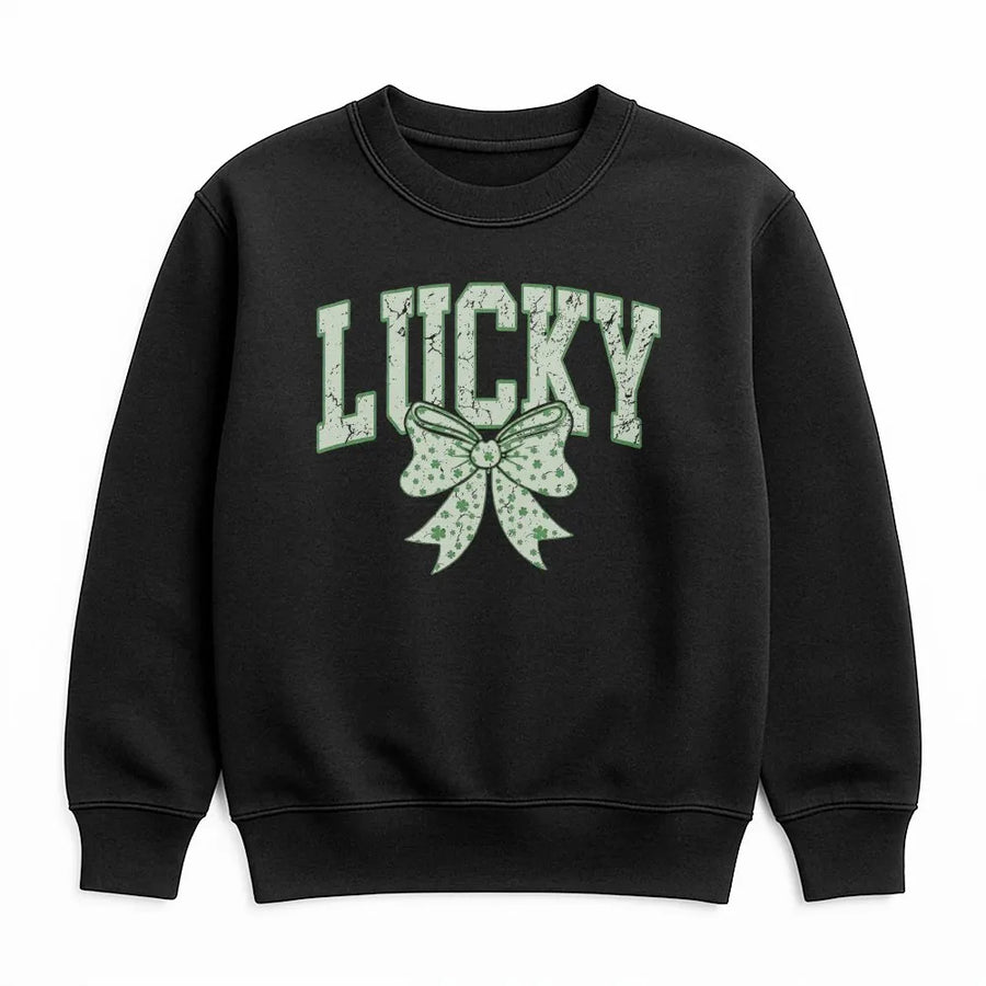 Lucky Shamrock Bow Sweatshirt | Vintage St Patricks Day Aesthetic | Soft Cotton Blend Crewneck | Cute Irish Spring Holiday Gift