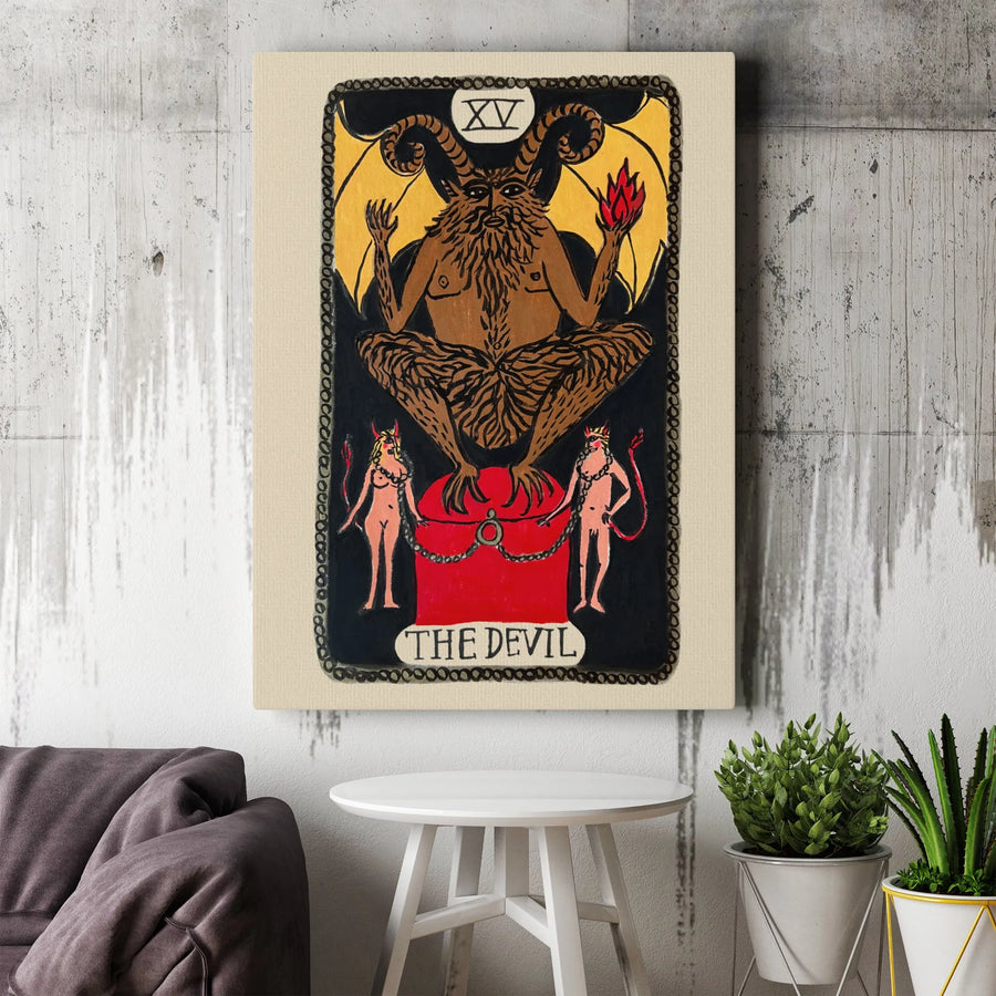 The Devil Tarot Card Wall Art | XV Major Arcana Gothic Decor | Premium Gallery Wrapped Canvas | Occult Home Decor Gift for Tarot Readers