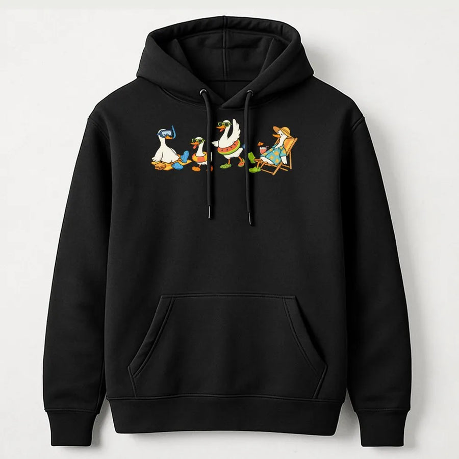 Silly Goose Hoodie | Funny Cartoon Beach Geese Graphic | Cozy Cotton Blend Pullover | Unisex Animal Lover Gift