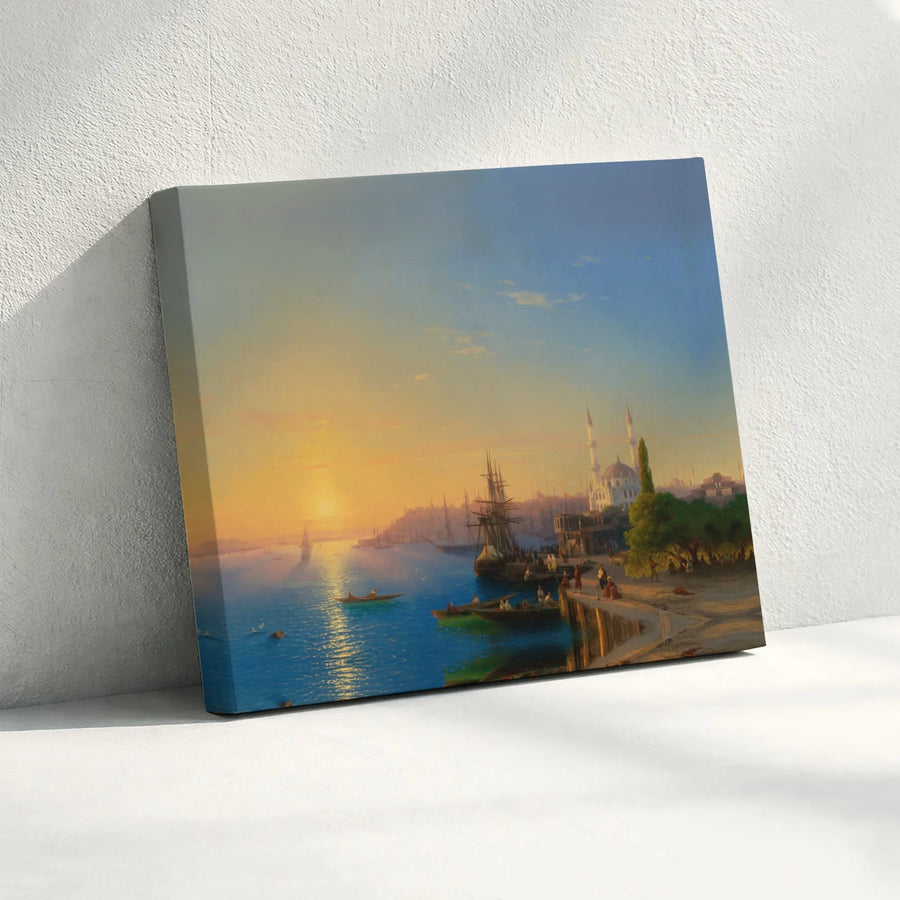 Istanbul Harbor Canvas Wall Art | Orientalist Mosque Sunset Landscape | Gallery Quality Premium Print | Home Office Decor Gift