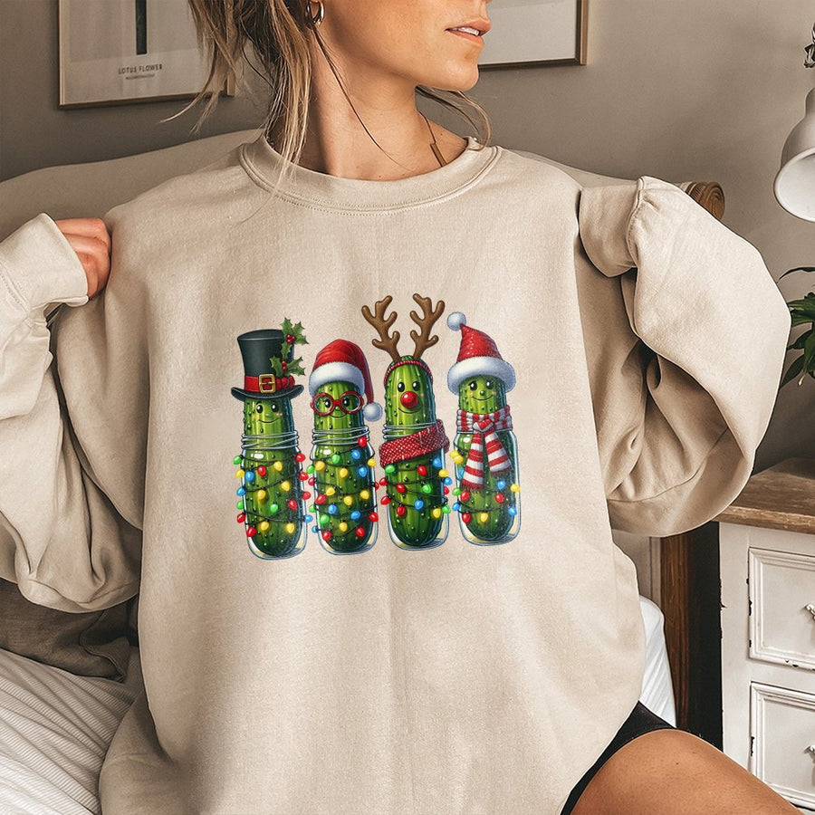 Funny Christmas Pickle Sweatshirt | Festive Holiday Pickle Ornament Print | Premium Cotton Blend Crewneck | Unisex Ugly Christmas Sweater Gift