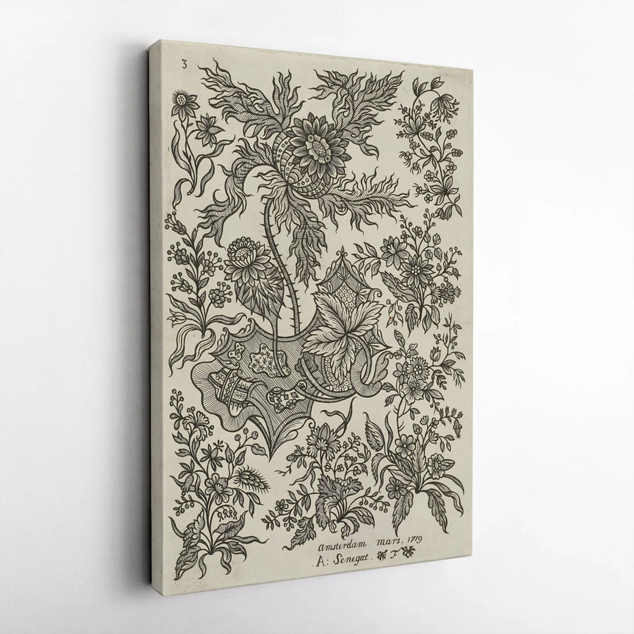 Botanical Etching Wall Art | 1719 Amsterdam Floral Sketch Print | Premium Gallery Wrap Canvas | Vintage Style Home Decor for Living Room