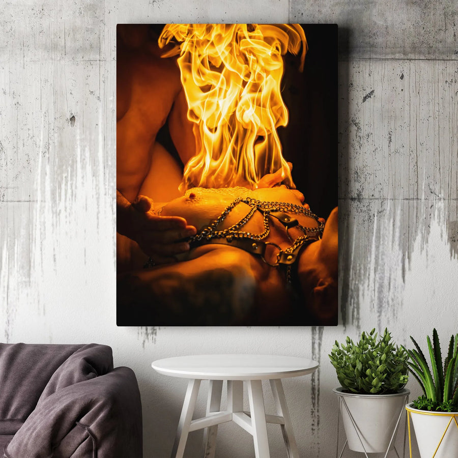 Sensual Fire Canvas Print | Dramatic Fire Play Erotic Art | Premium Gallery Wrapped Canvas | Unique Adult Bedroom Decor Gift