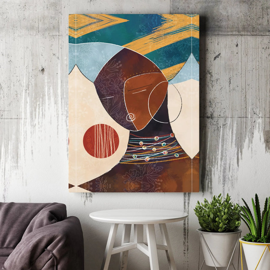 Abstract African Woman Canvas Wall Art | Modern Geometric Portrait | Premium Gallery Wrapped Canvas | Collector's Art for Modern Home Decor