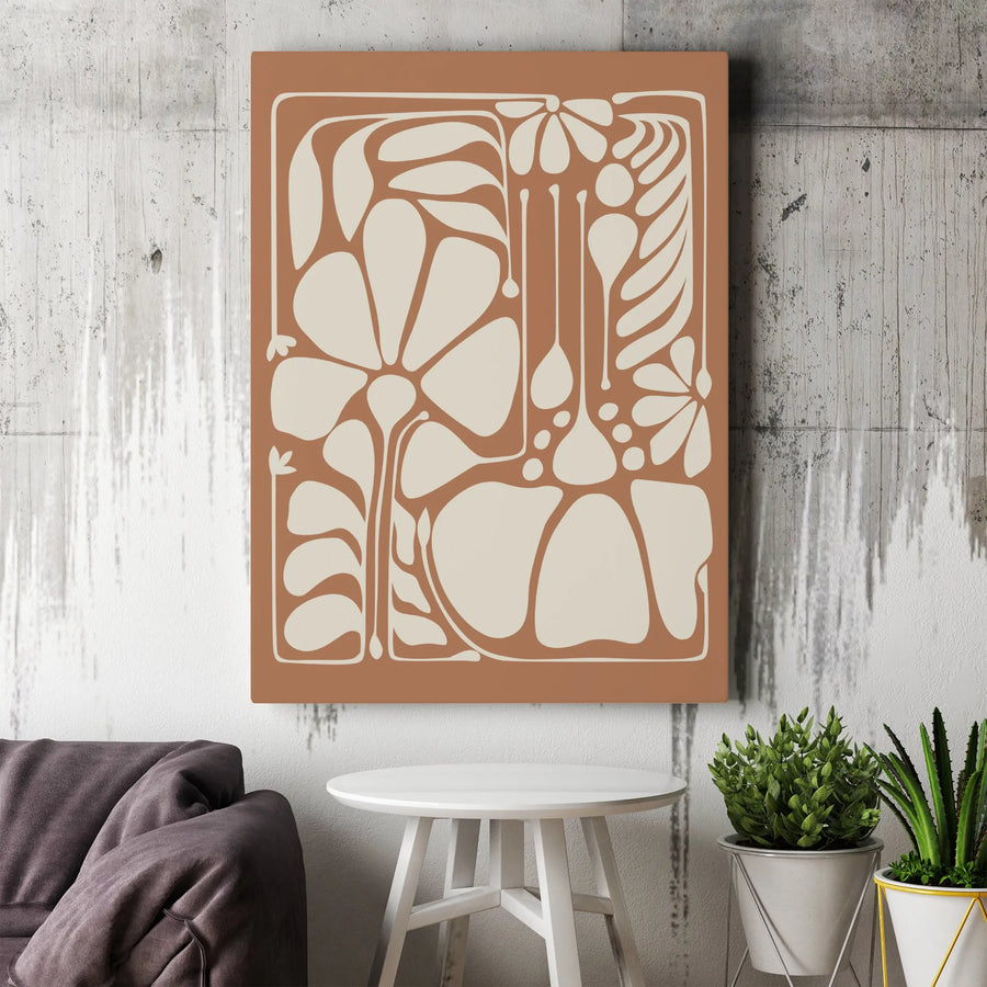 Boho Floral Abstract Vertical Canvas | Minimalist Art Nouveau Wall Art | Premium 1.25" Thick Gallery Wrap | Modern Home Decor Gift