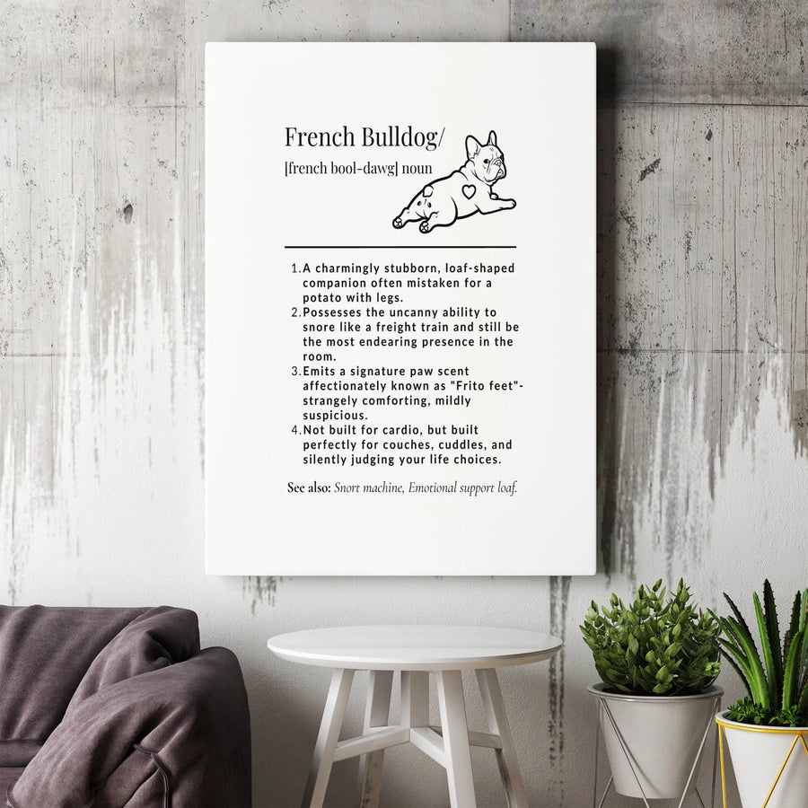 French Bulldog Definition Canvas Art | Funny Dog Breed Dictionary Print | Premium Gallery Wrapped Canvas | Gift for Frenchie Mom and Dad