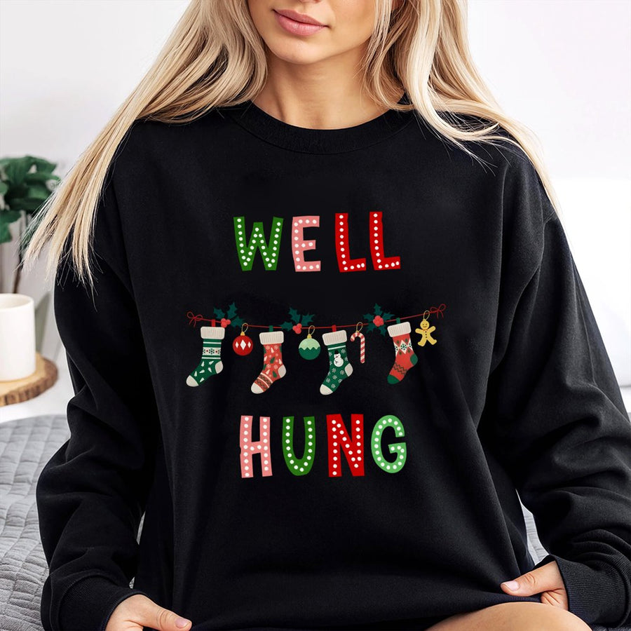 Well Hung Christmas Sweatshirt | Funny Double Entendre Holiday Sweater | Unisex Premium Cotton Blend | Naughty Humorous Gift For Couples