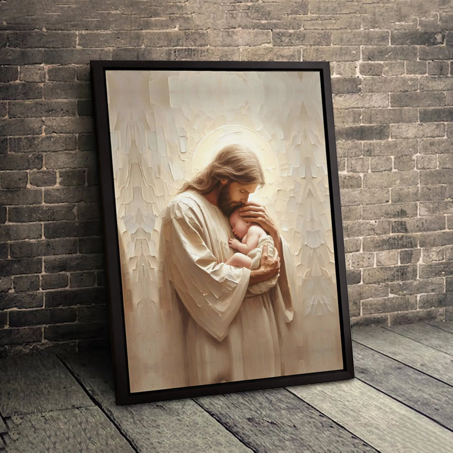 Jesus Holding Baby Canvas Art | Christian Nursery Wall Decor | Premium Gallery Wrap Print | Religious Gift for Parents and Baptism