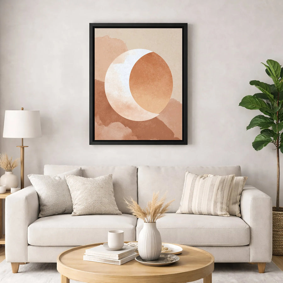 Abstract Crescent Moon Canvas Wall Art | Terracotta Boho Watercolor Print | Gallery Quality 1.25-inch Profile | Modern Minimalist Home Decor Gift