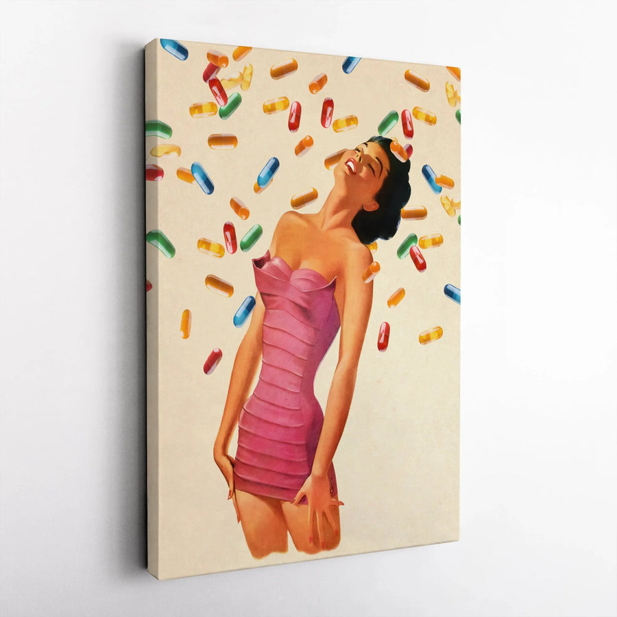 Vintage Pin-Up Girl Wall Art | Surreal Retro Pop Illustration | Premium 1.25" Gallery Canvas | Unique Aesthetic Home Decor Gift