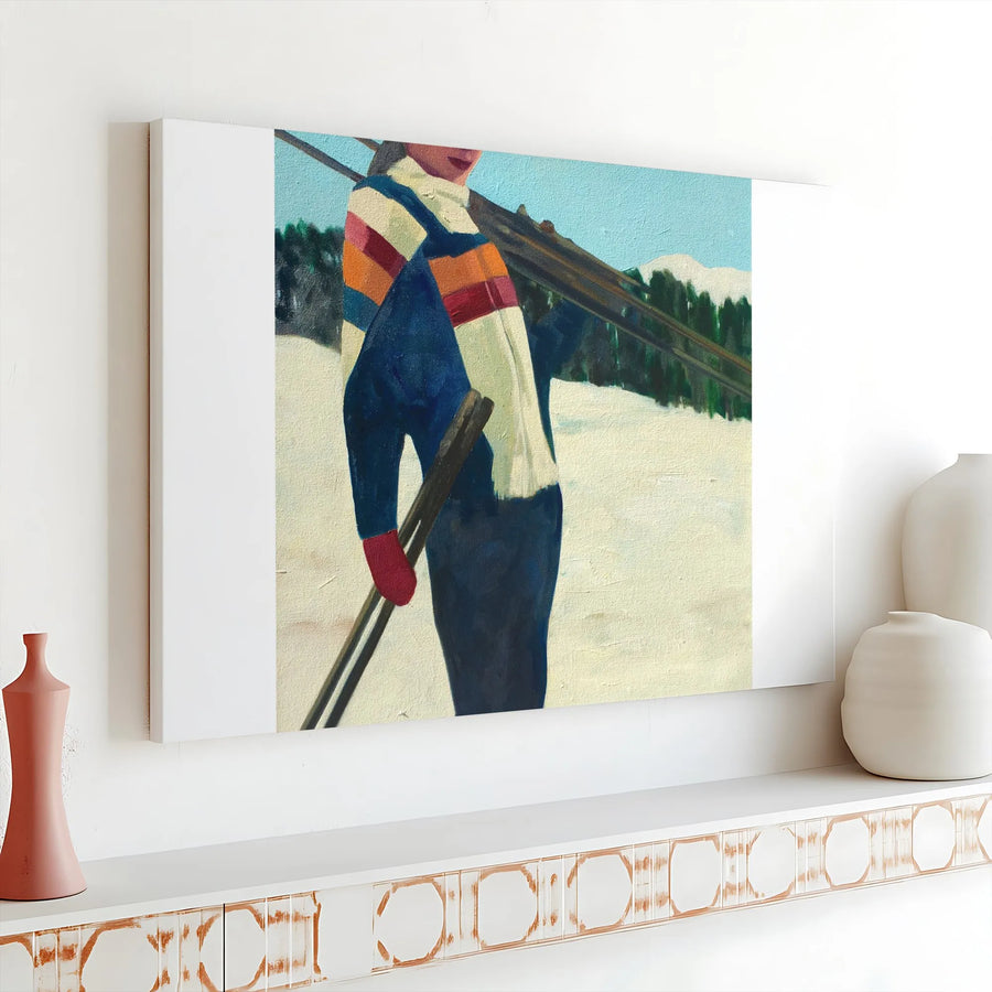 Vintage Skier Canvas Wall Art | Retro Skiing Painting Print | Gallery-Quality Thick Canvas | Ski Lodge & Cabin Decor Gift