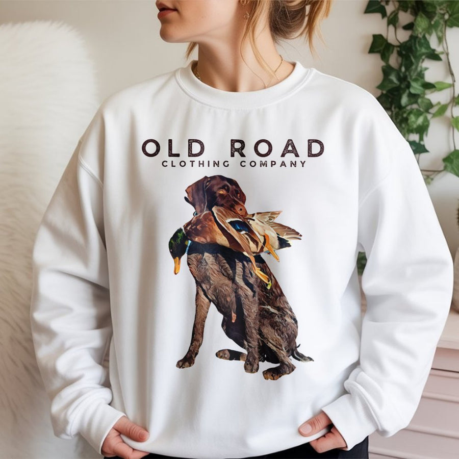 German Wirehaired Pointer Sweatshirt | Duck Hunting Dog Graphic Print | Premium Cotton Blend Crewneck | Outdoor Gift for Hunters
