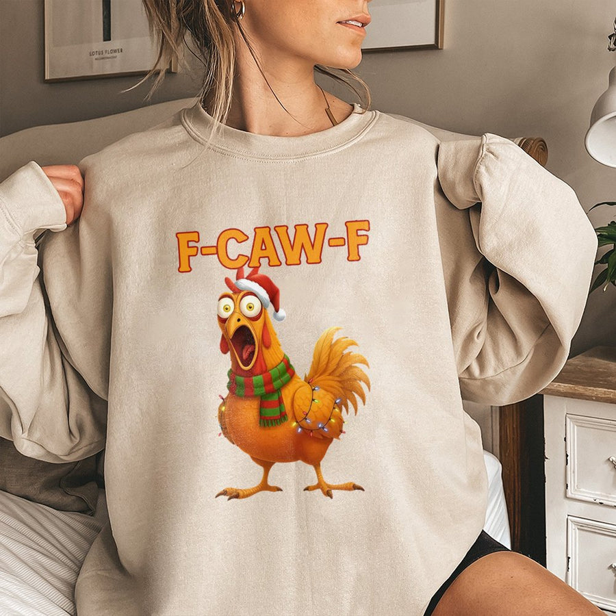 Funny Chicken Christmas Sweatshirt | F-Caw-F Festive Meme Design | Soft Cotton Blend Crewneck | Unisex Holiday Humor Gift For Men Women