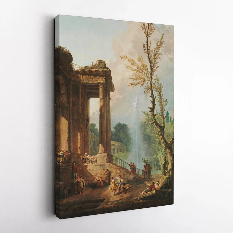 Classical Roman Ruins Canvas Art | Rococo Garden Party Scene | Premium Gallery Wrapped Canvas | Elegant Historic Home Decor Gift