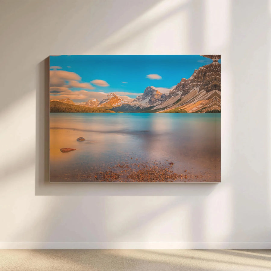 Mountain Lake Canvas Wall Art | Snow-Capped Peak Landscape Print | 1.25 Inch Premium Gallery Wrap | Nature Decor for Office and Home
