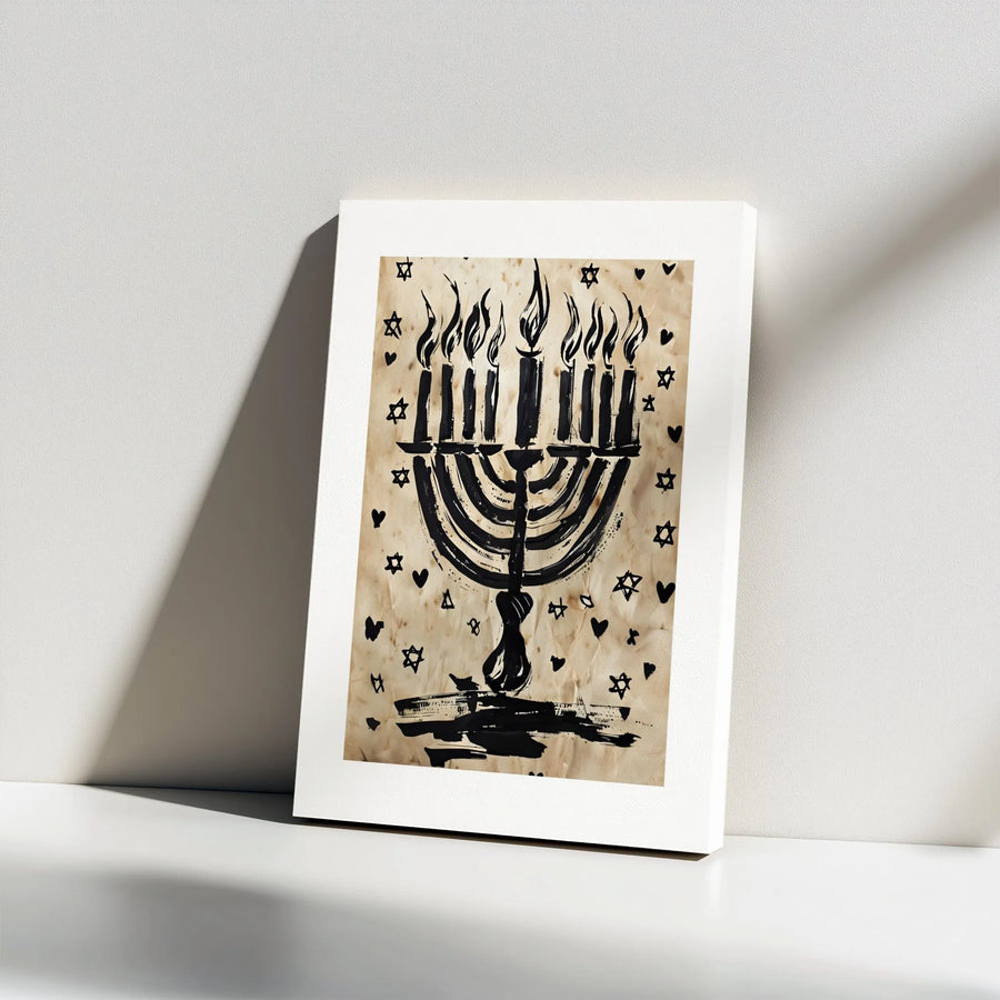 Hanukkah Menorah Canvas Wall Art | Brush Stroke Jewish Holiday Decor | Premium Gallery Wrap Print | Festive Gift for Jewish Home