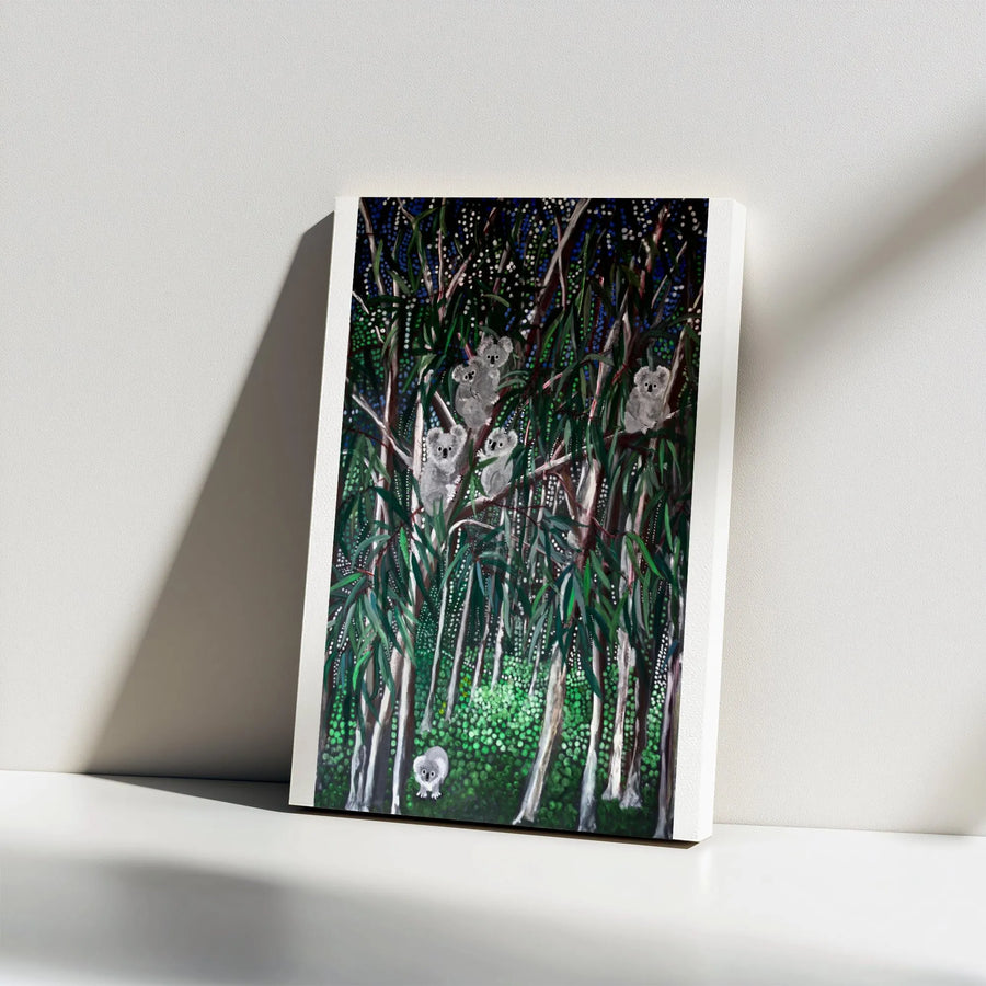 Koala Family Canvas Wall Art | Whimsical Eucalyptus Forest Painting | Premium Gallery Wrapped Canvas | Nursery Decor Gift for Animal Lover