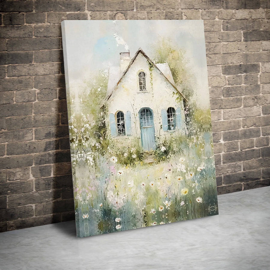 Rustic Cottage Canvas Wall Art | Impressionist Wildflower Field Painting Print | Premium Gallery Wrapped Canvas | Farmhouse Living Room Decor Gift