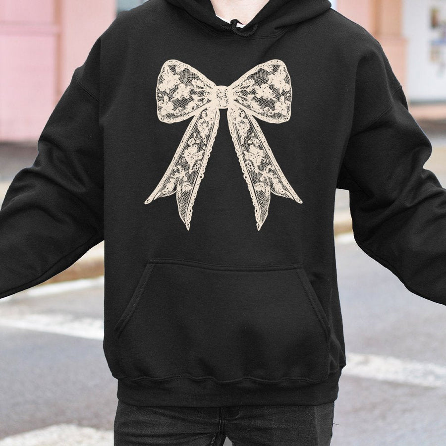Coquette Lace Bow Hoodie | Aesthetic Floral Ribbon Graphic | Premium Cotton Blend Pullover | Cute Cottagecore Gift for Her