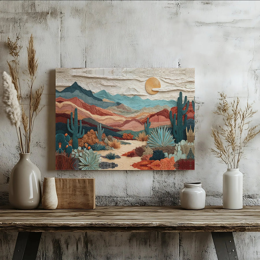 Southwestern Desert Canvas Wall Art | Boho Cactus Mountain Landscape Print | Premium 1.25" Gallery Wrap | Modern Home Decor Gift