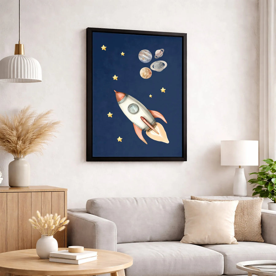 Rocket Ship Wall Art | Watercolor Space Nursery Decor | 1.25 Inch Premium Gallery Canvas | Cute Kids Bedroom Gift