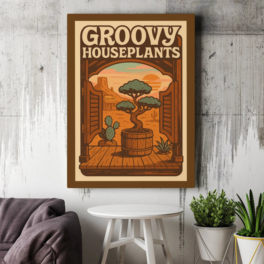Groovy Houseplants Canvas Art | 70s Style Western Saloon Print | Premium Fade-Resistant Canvas | Unique Home Decor Gift for Plant Lover