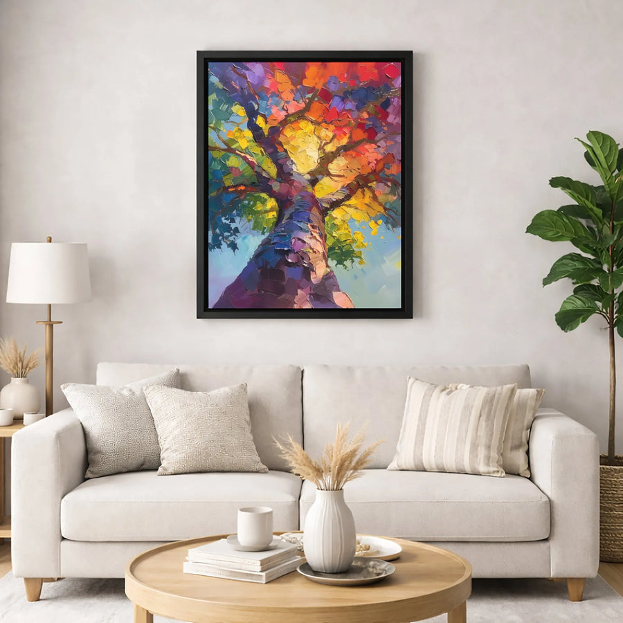 Colorful Abstract Tree Canvas Art | Vibrant Impasto Rainbow Oil Painting Style | Premium 1.25" Gallery Wrap | Modern Home Office Wall Decor Gift