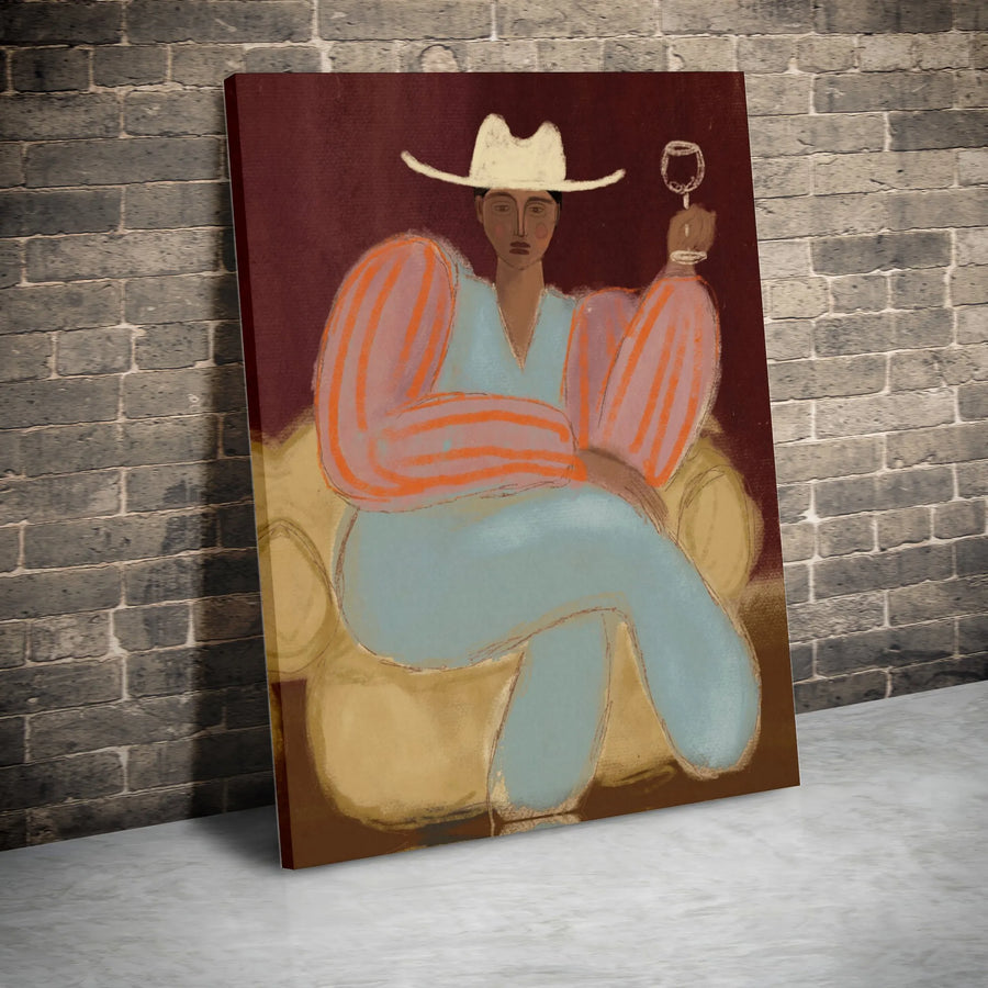 Abstract Woman with Wine Canvas Wall Art | Modern Bohemian Portrait Print | Premium Fade-Resistant Gallery Decor | Unique Gift for Living Room & Bar Area
