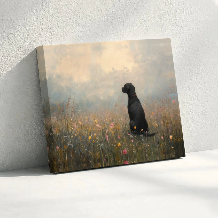 Black Labrador Canvas Wall Art | Impressionist Dog in Wildflower Meadow | Premium Gallery Wrapped Decor | Dog Lover Gift for Home Office