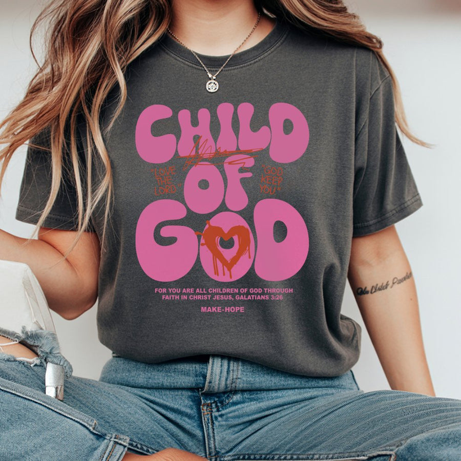Child of God T-Shirt | Retro Pink Typography Faith Design | Premium 100% Cotton | Christian Religious Gift for Women and Men